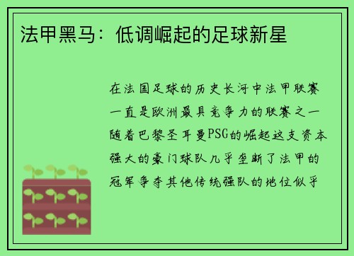 法甲黑马：低调崛起的足球新星
